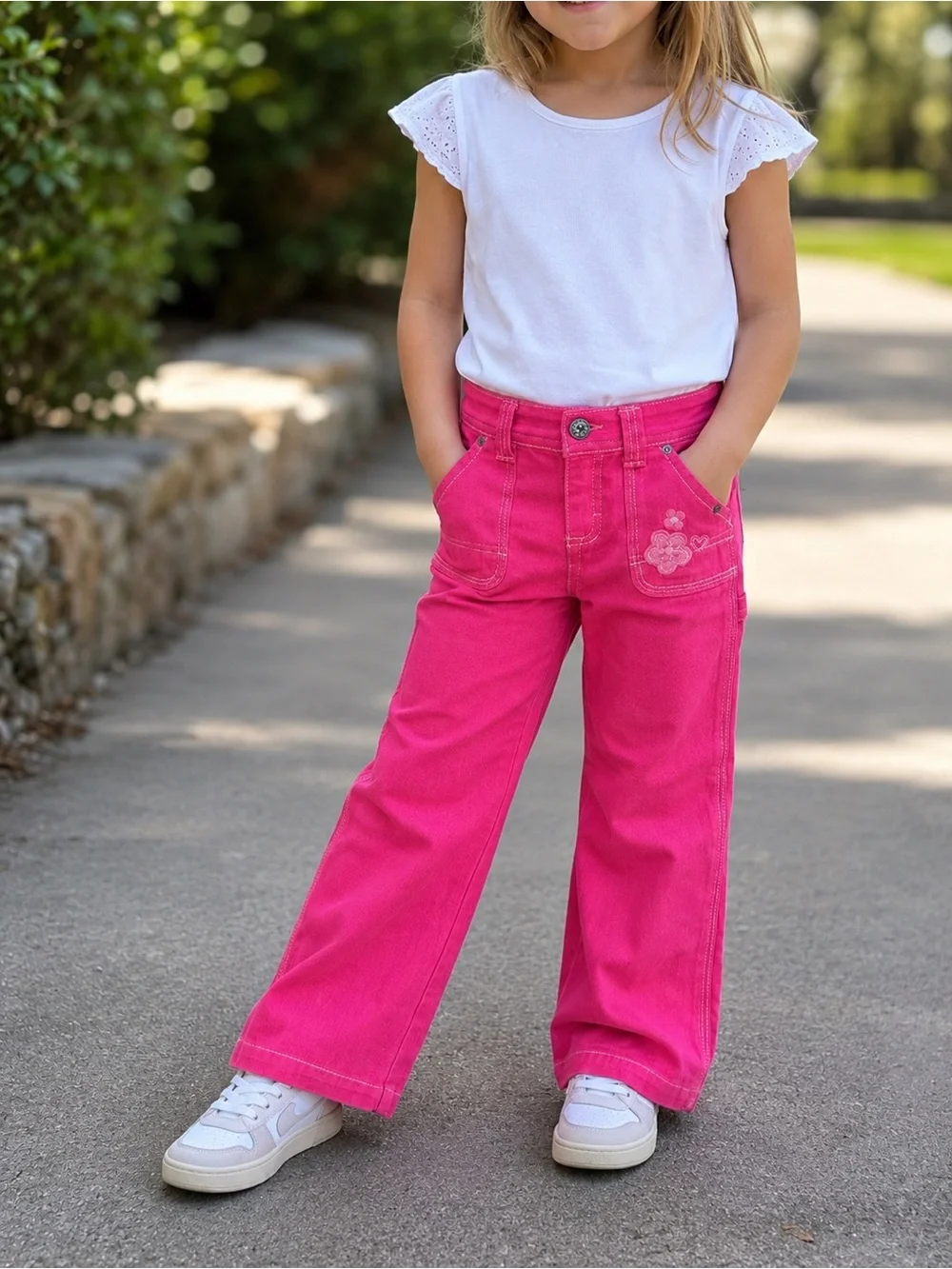 OshKosh B’gosh Girls 6X Pink Flare Jeans Heart Floral Embroidered NWT